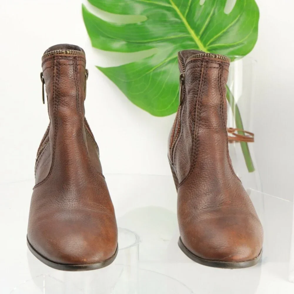 Sam Edelman Womens Linden Boot Size 7 Brown Leather Western Block Heel  Zip Edge